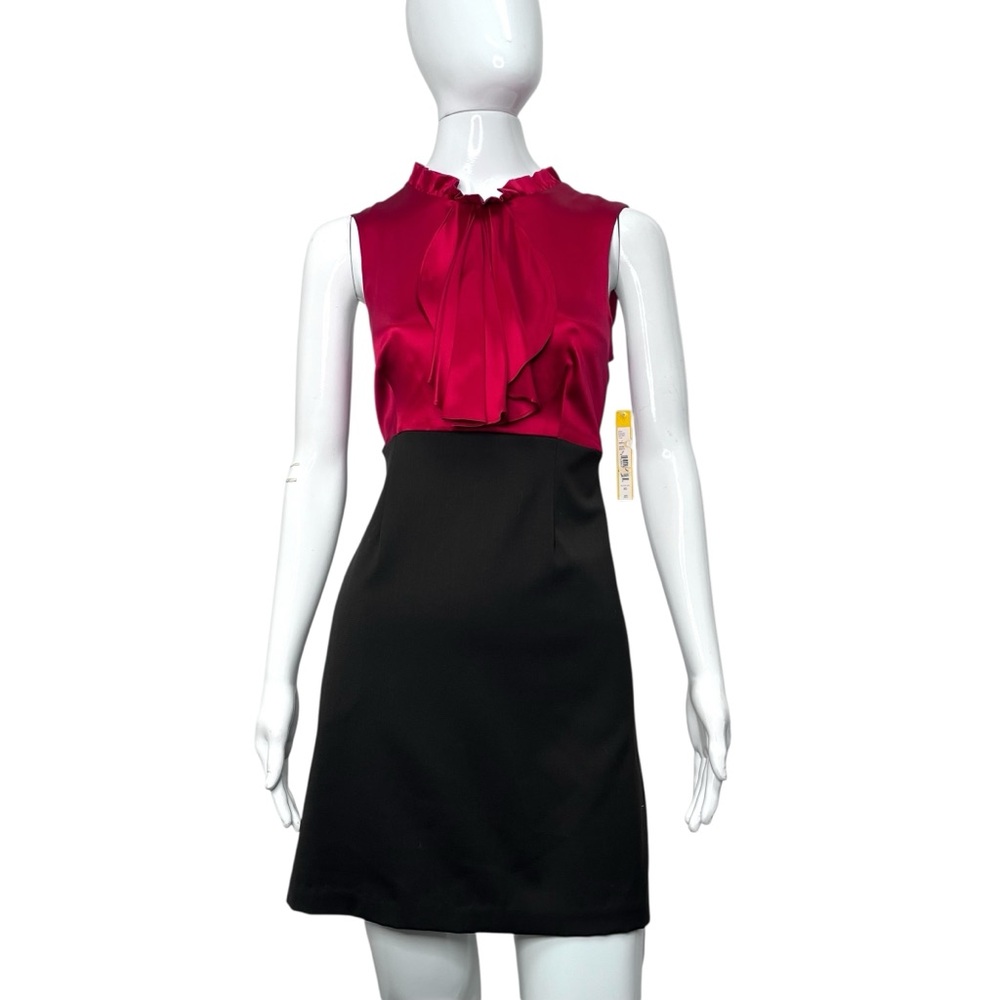 NWT Alice + Olivia Red/Chocolate Silk Wool Jabot Dress Size XS